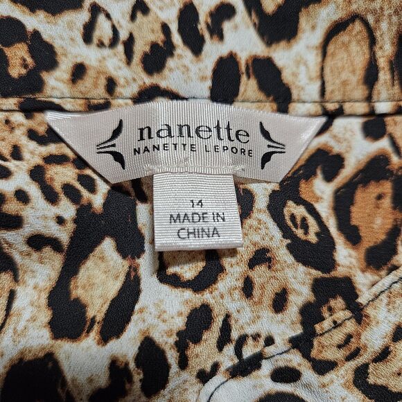 Nanette Lepore Midi Shirt Dress Leopard Animal Print Pintuck Pleated Party 14 - Picture 13 of 16